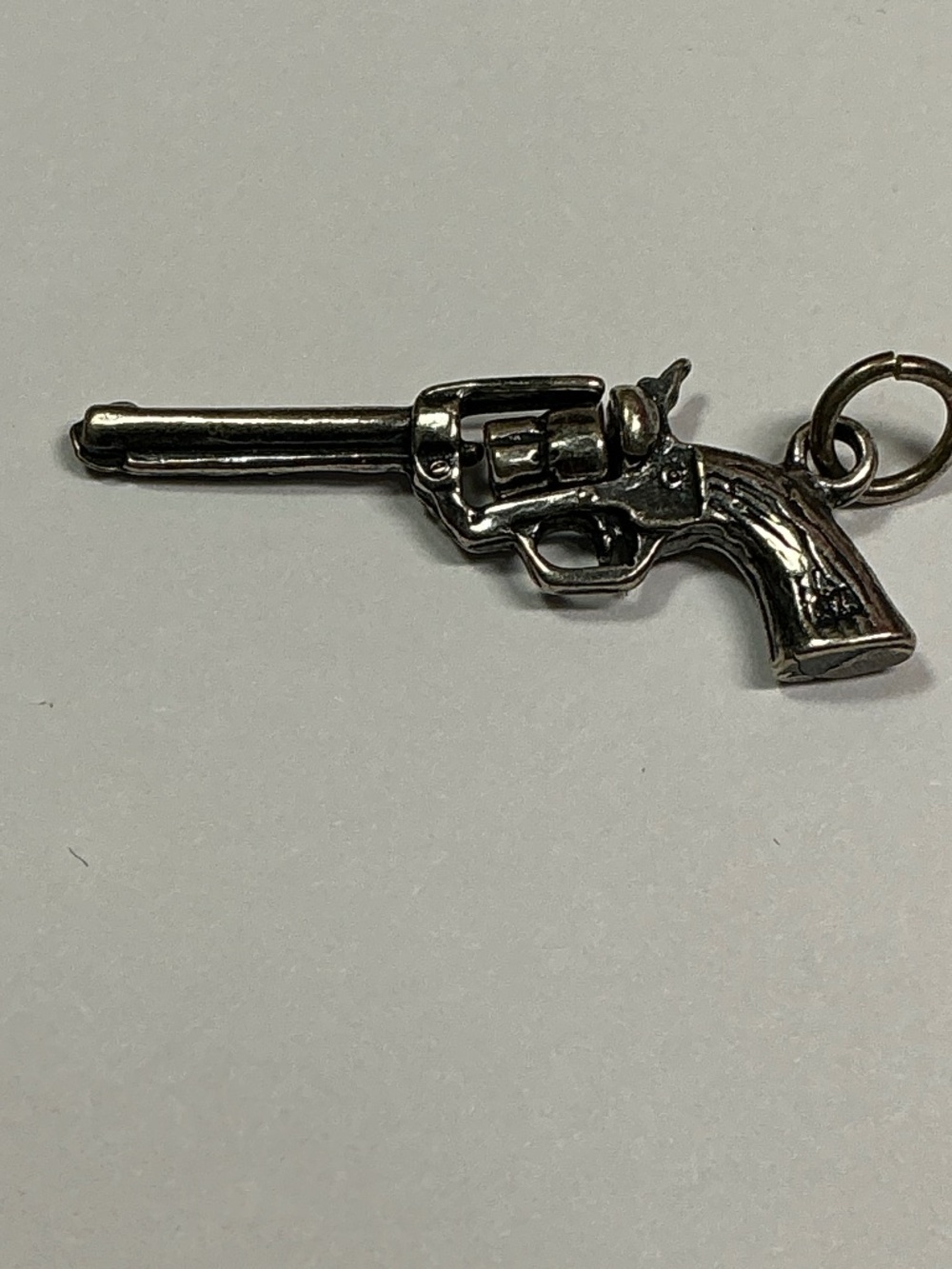 Sterling Silver Detailed Gun Revolver Charm / Pendant. 1.25 inches long